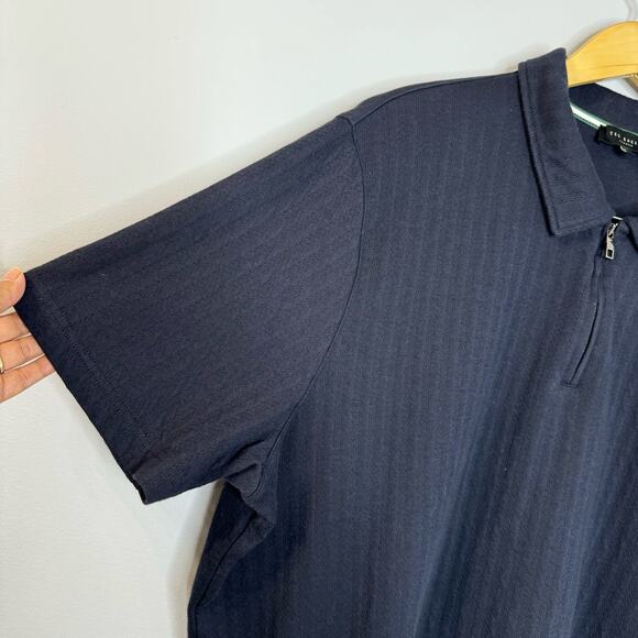 Ted Baker Speysid Short Sleeve Textured Zip Polo Shirt Blue Preppy Men's 3XL - Picture 6 of 13